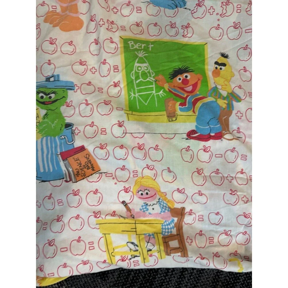 VTG Sesame Street Twin Fitted Sheet School Marlborough Apples Big Birds Oscar